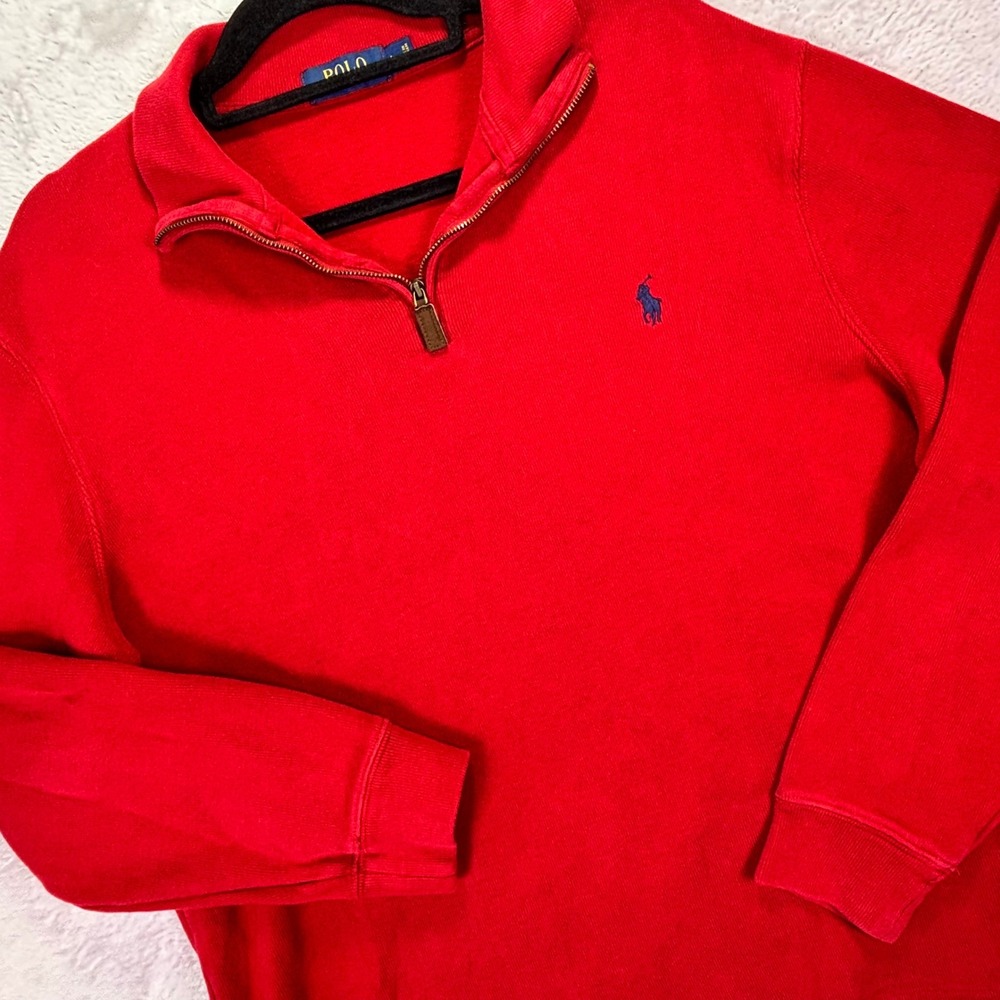 Polo Ralph Lauren Mens Pullover Size Large Red Quarter Zip Cotton Pony Logo